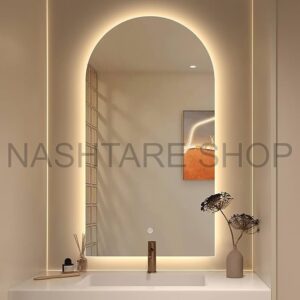 Half-Circle Half-Rectangle Mirror With Led Background | مرآة نصف دائرية نصف مستطيلة مع إضاءة خلفية